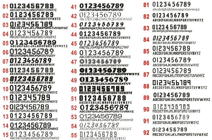 Jersey Number Font Styles