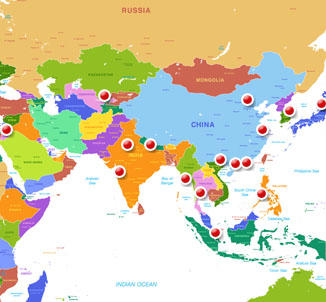 Map of Asia and North America