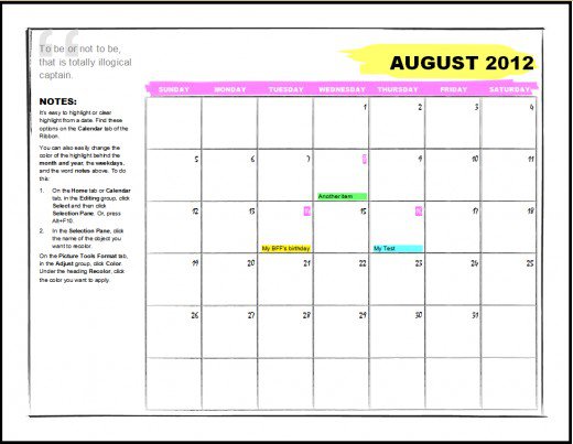 Monthly Calendar Template Microsoft Word