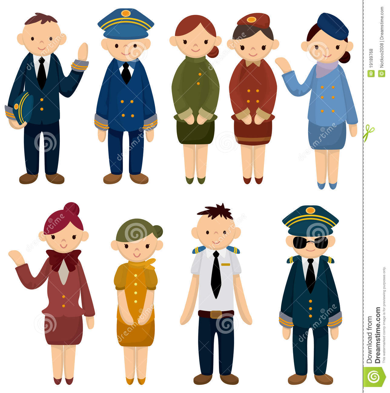 Pilot and Flight Attendant Cartoons