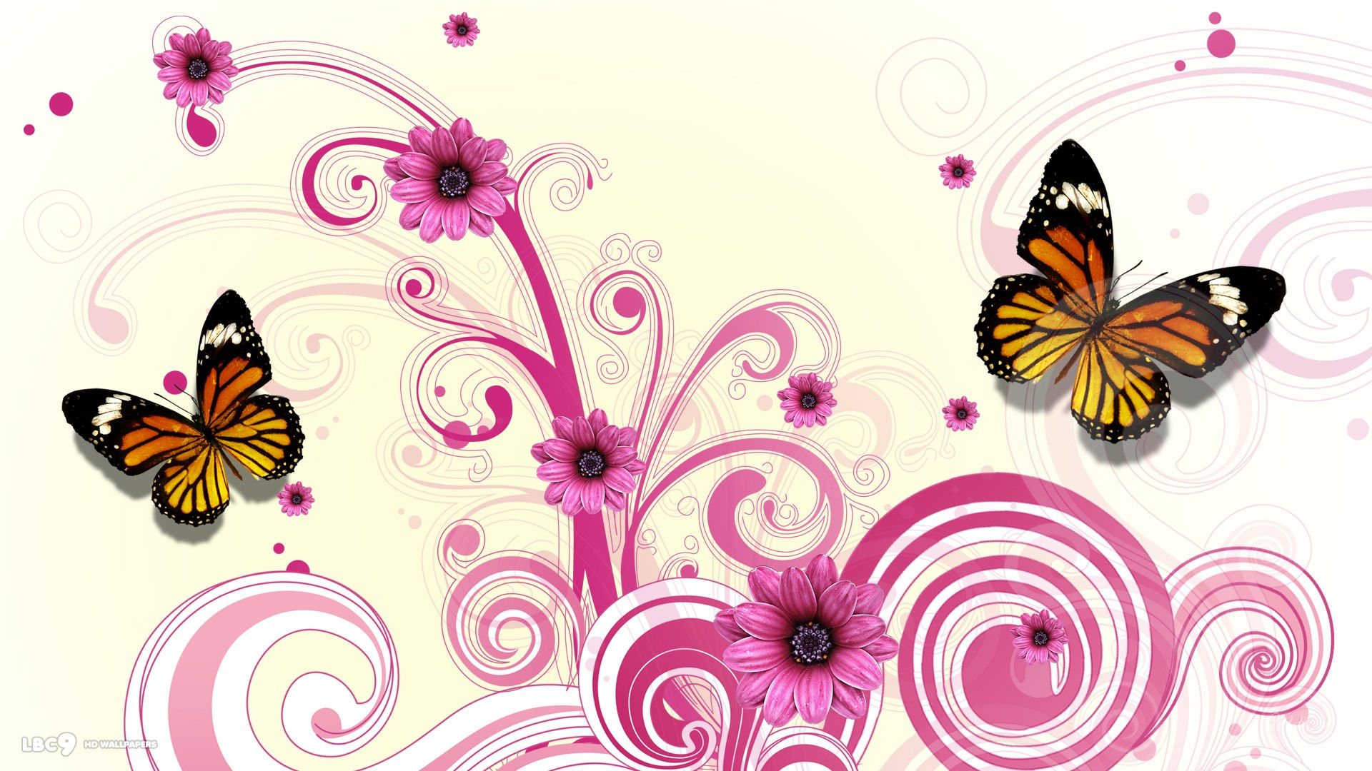 Pink Butterfly and Flower Vector