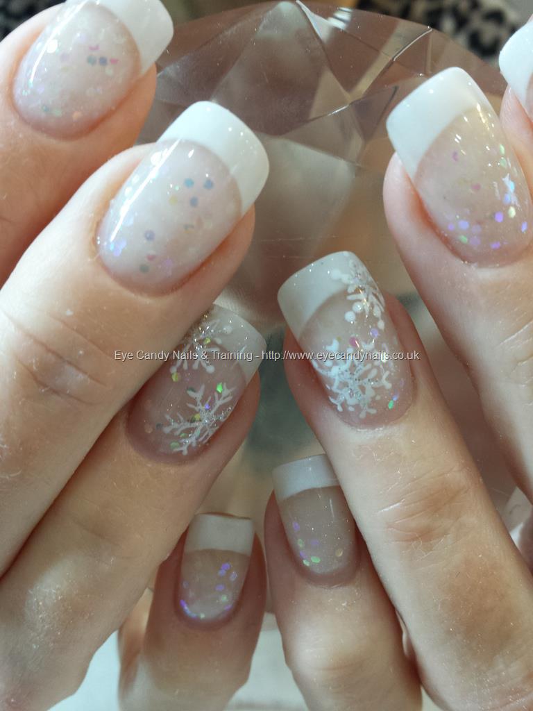 White Tip Acrylic Nails with Glitter