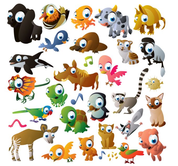 XOO Plate :: 42 Cute Colorful Cartoon Animals Vector Set - 42 Colorful