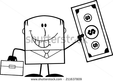 Black and White Cartoon Dollar Bill