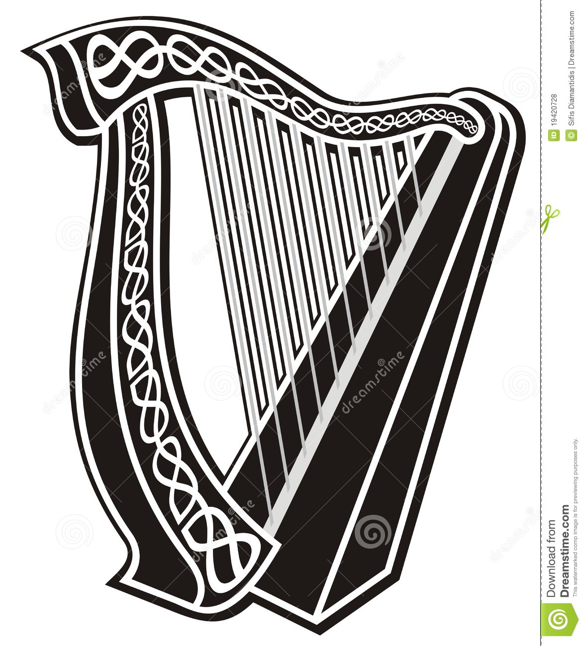 Black and White Celtic Harp