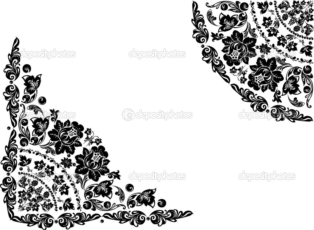 Black Flower Corner Vector