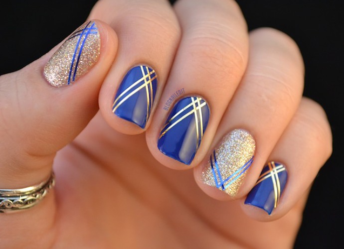 Blue and Gold Nail Art