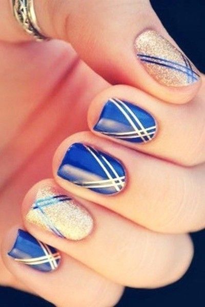 Blue and Gold Nail Art