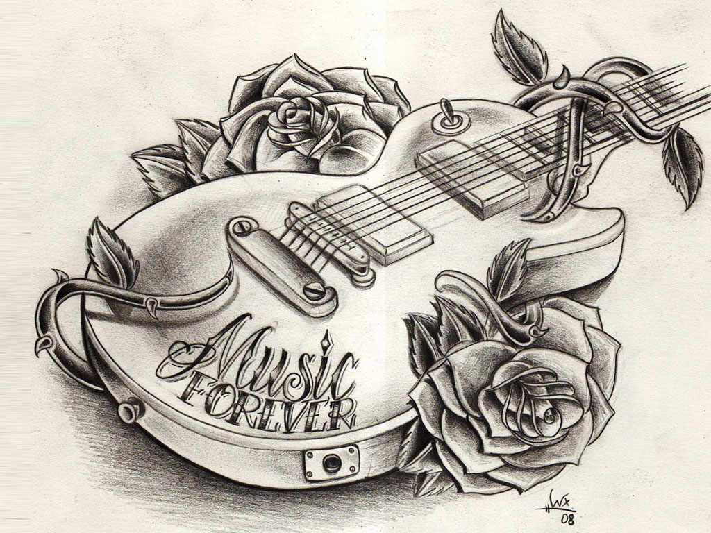 Cool Guitar Tattoos Drawings