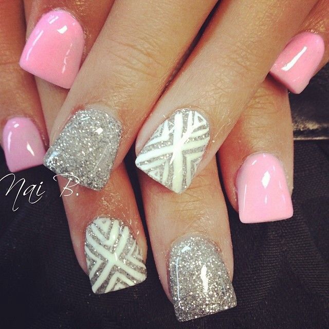 Cute Pink and Silver Nails