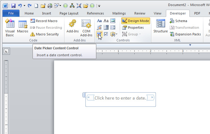 Date Content Control Microsoft Word