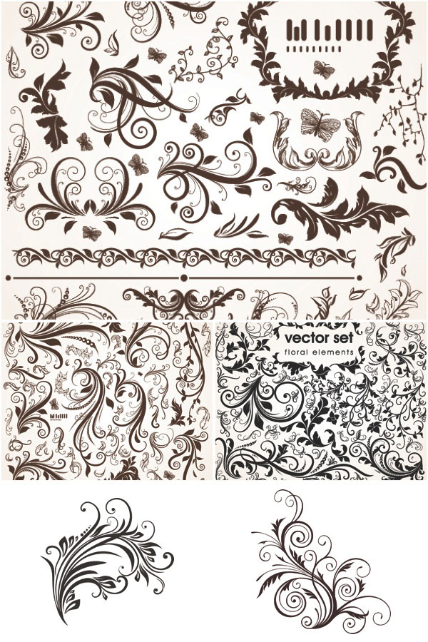 Decorative Floral Elements Vector Free