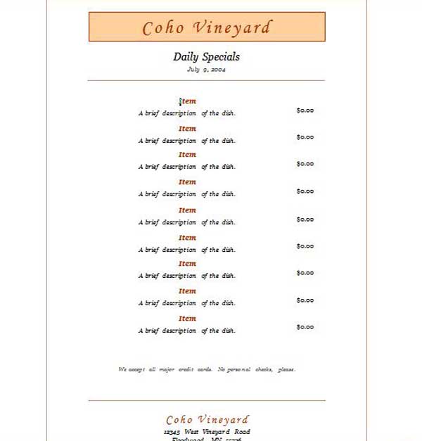 Free Restaurant Menu Template Word