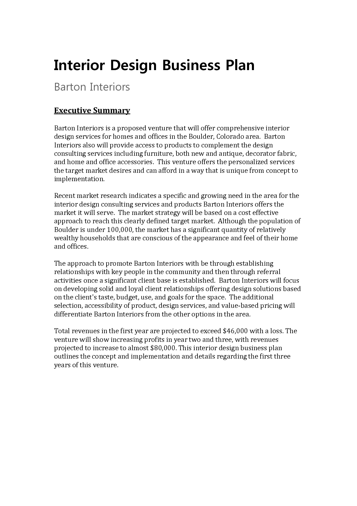 Interior Design Business Plan Sample Interior Design Business Plan Sample