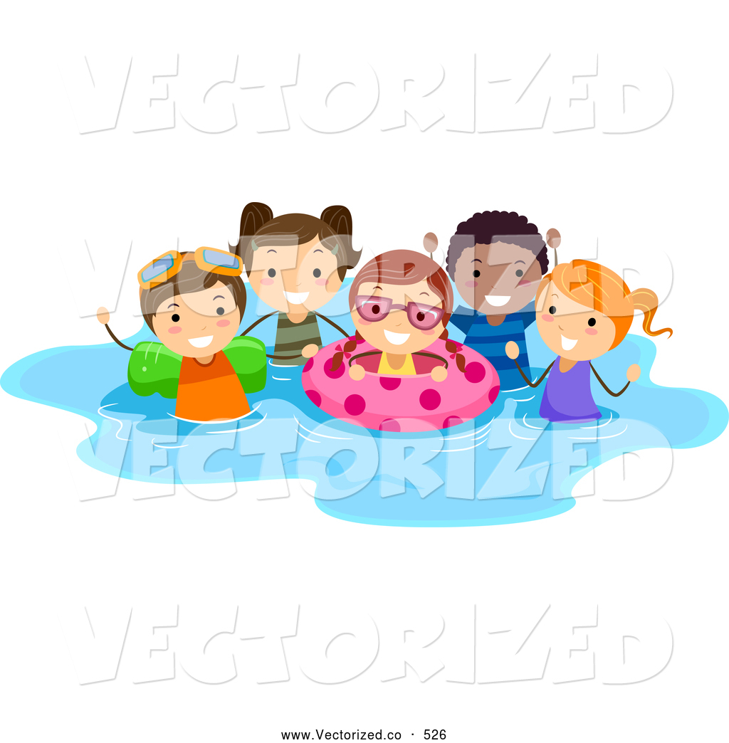 Kids Playing in Pool Clip Art