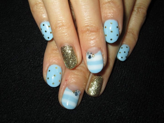 Light Blue and Gold Nail Designs Light Blue and Gold Nail Designs