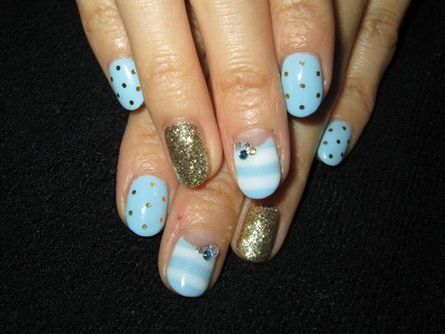 Light Blue and Gold Nail Designs