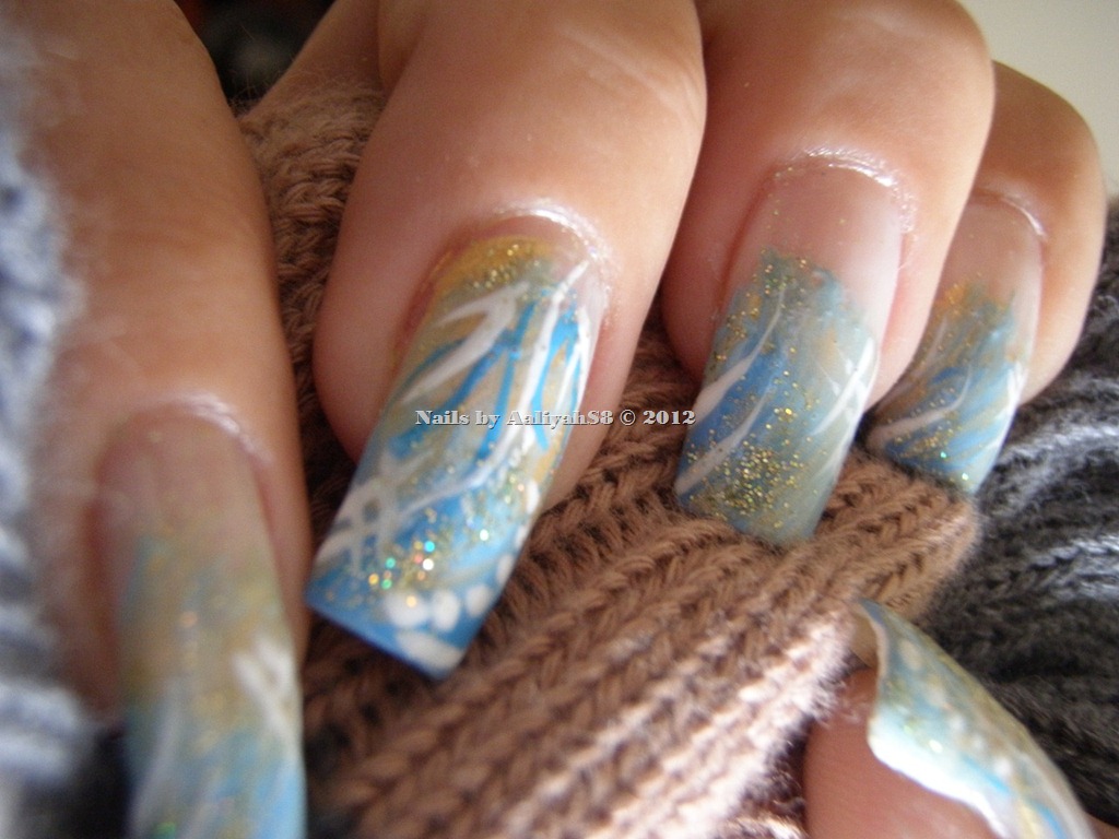 Light Blue and Gold Nail Designs