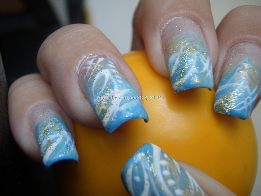 Light Blue Gold Nail Designs