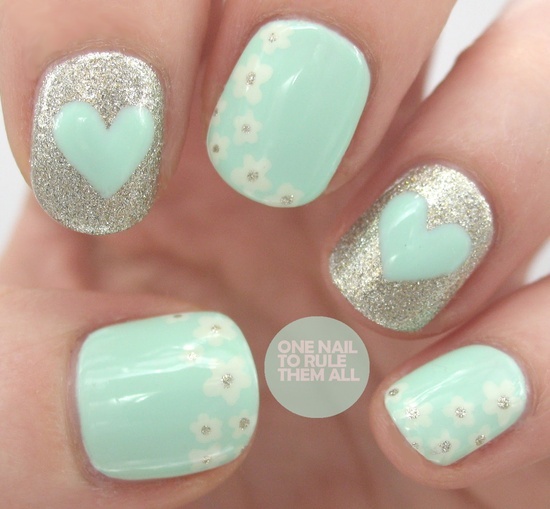 Mint Green and Silver Nail Designs