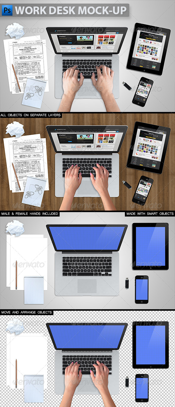 14 Photos of Desk Objects PSD Mock UPS