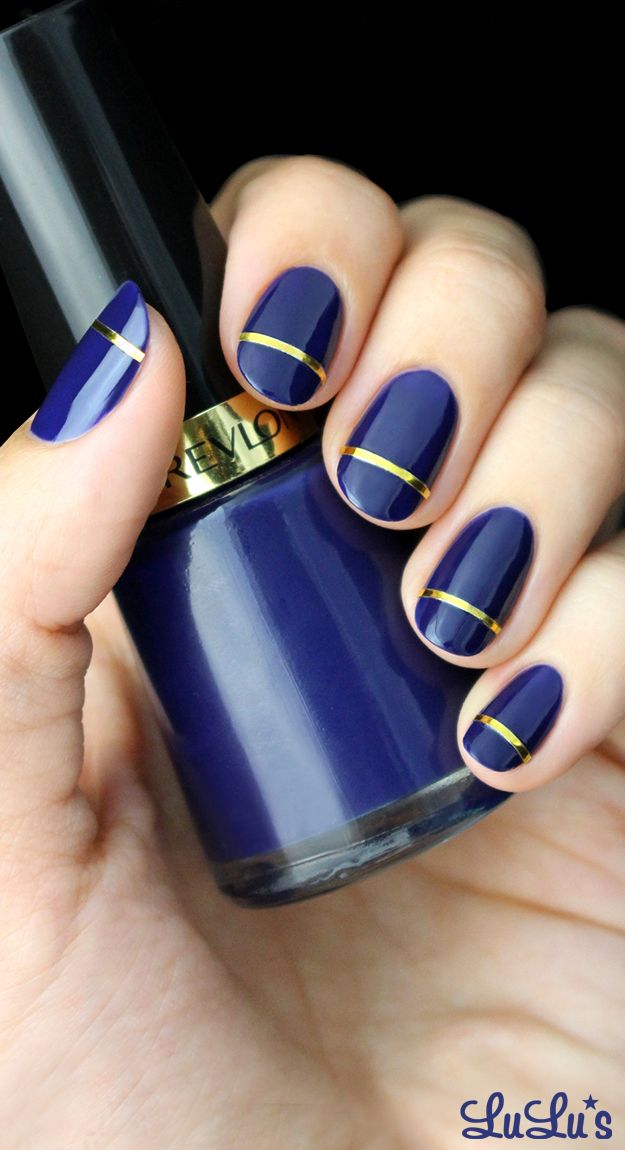 Navy Blue and Gold Nail Designs