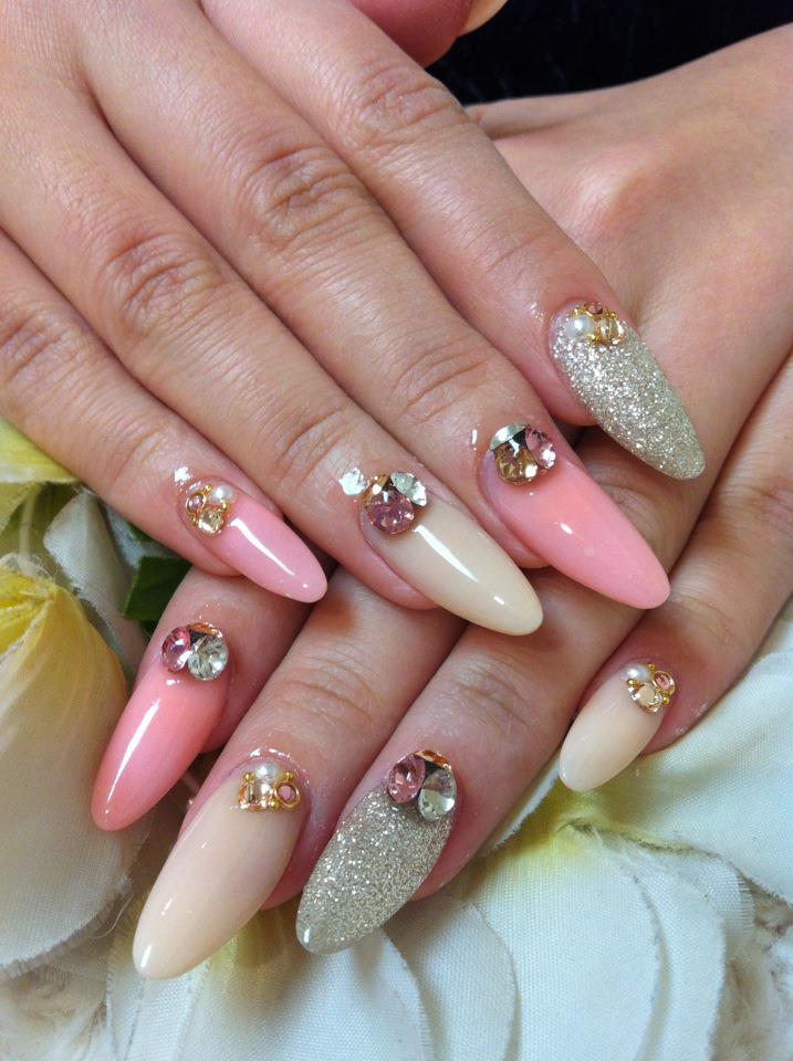 Pink and Silver Acrylic Nail Design