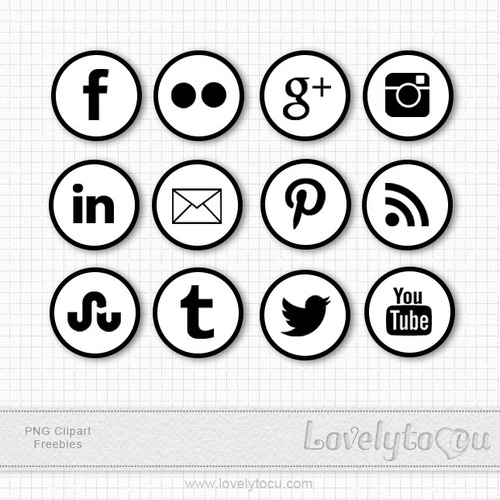 Social Media Icons Black and White Clip Art