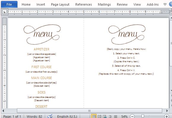 Thanksgiving Dinner Menu Template Free