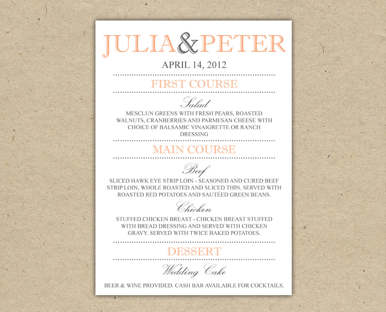 Wedding Dinner Menu Template Wedding Dinner Menu Template