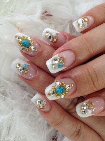 Acrylic Nail Designs with Rhinestones