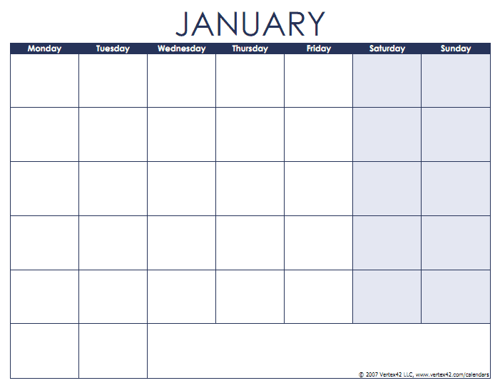 Blank Monthly Calendar Pages