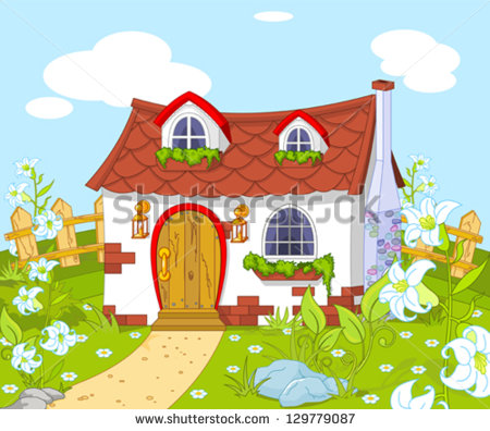 Cartoon House with Garden Clip Art