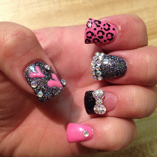 Cheetah Nail Design with Rhinestones