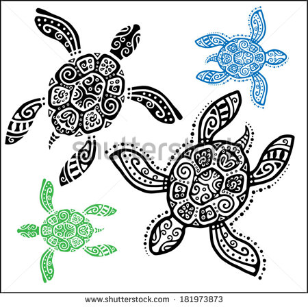 Colorful Tribal Turtle Tattoos
