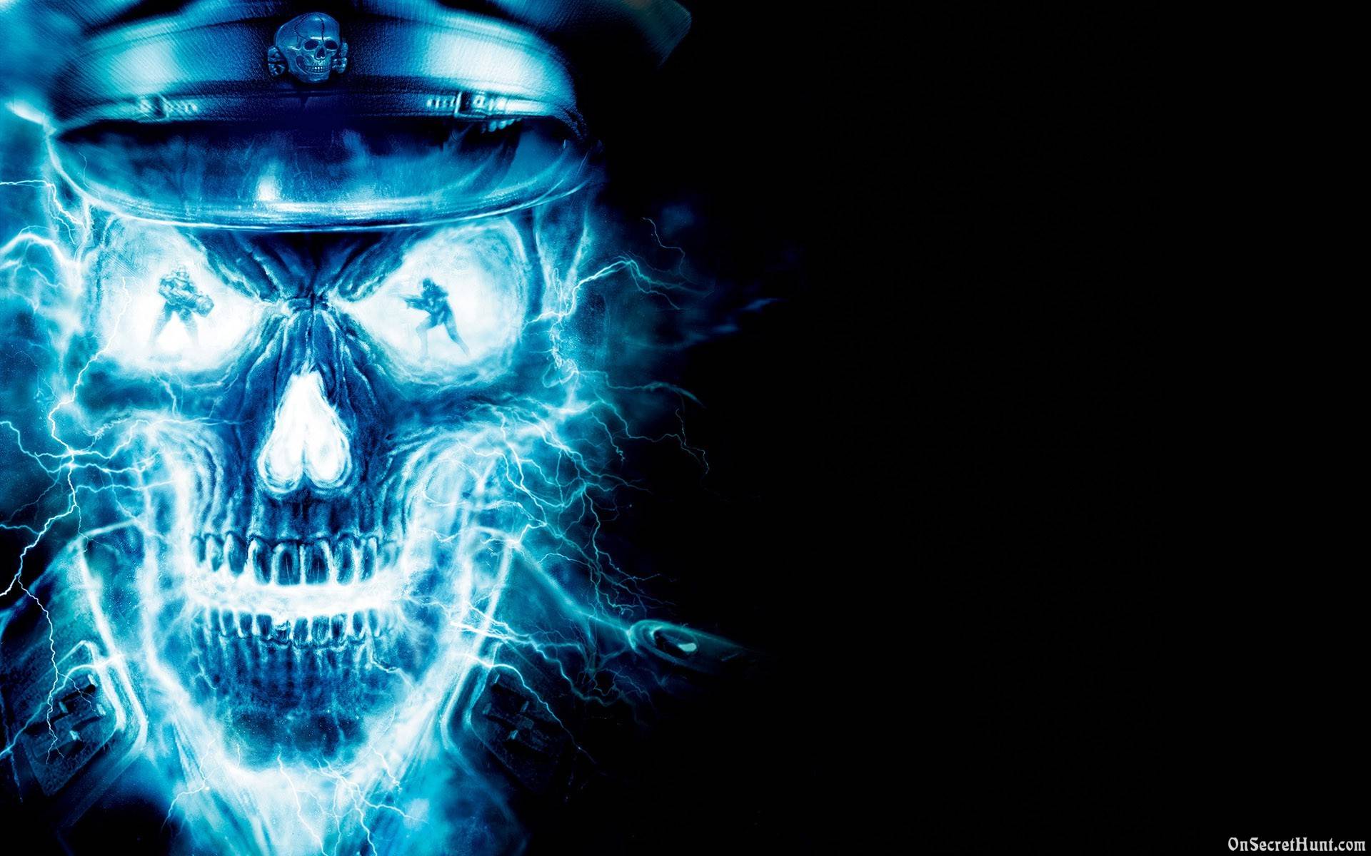 Cool Blue Neon Skull Desktop Background