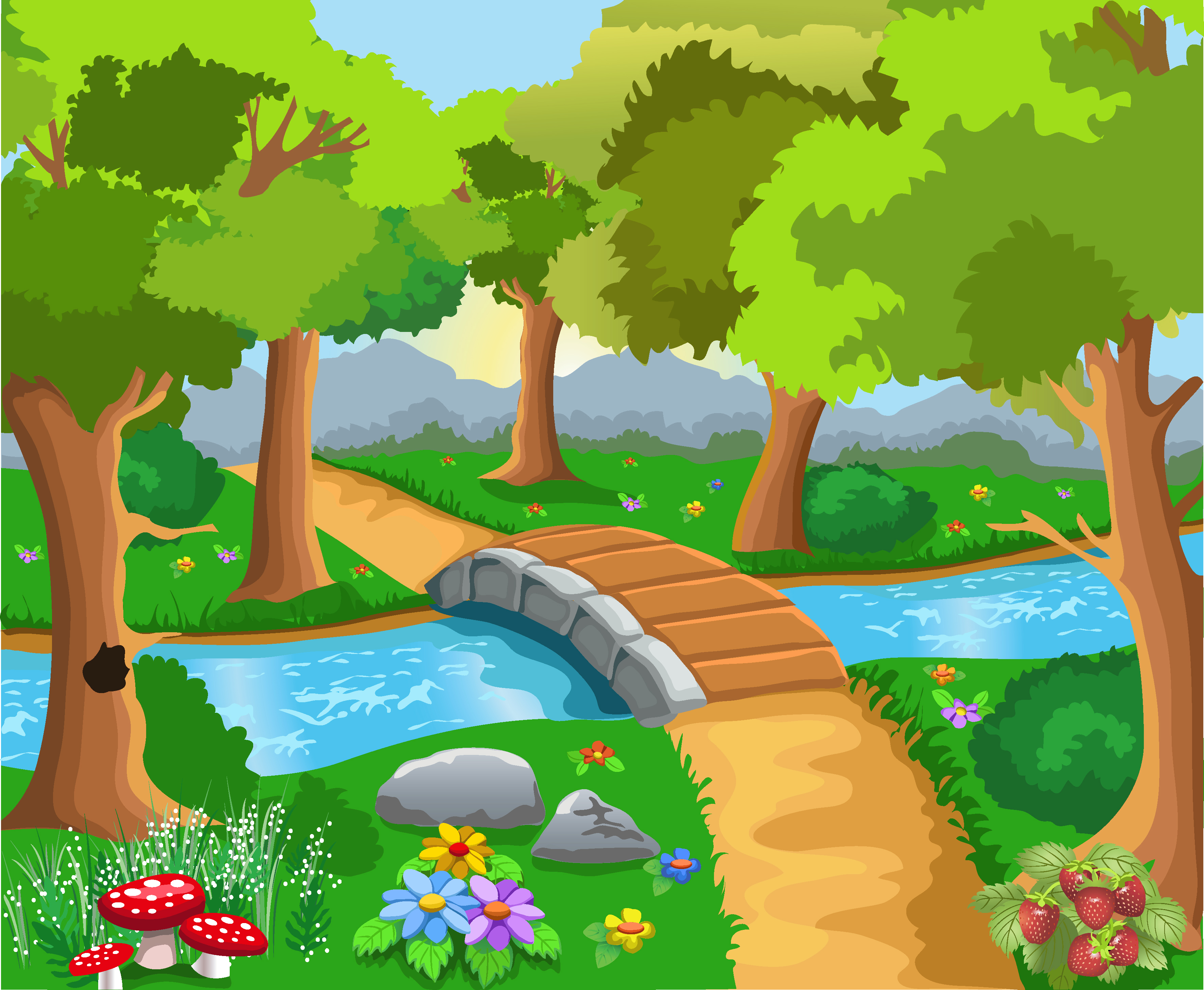 Cute Cartoon Landscape Vector