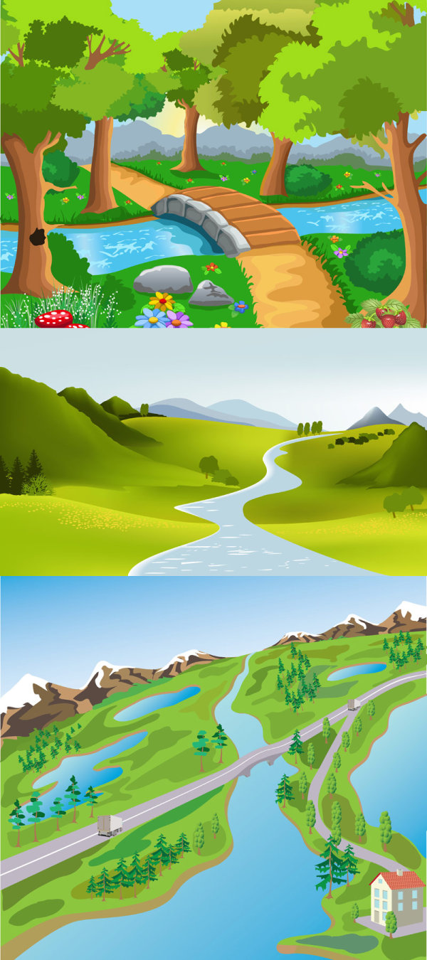 Cute Cartoon Landscape Vector