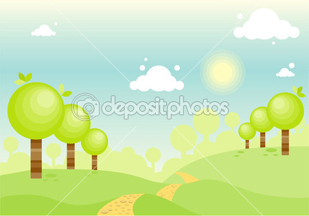 Cute Cartoon Landscape Vector