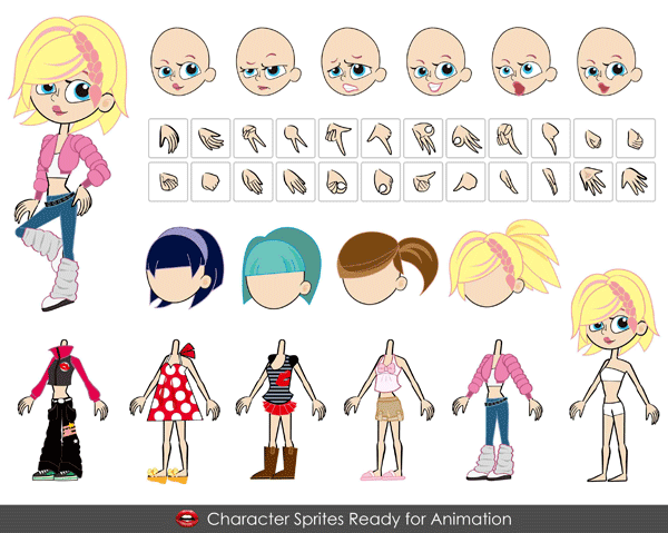 Cute Girl Cartoon Characters Vector