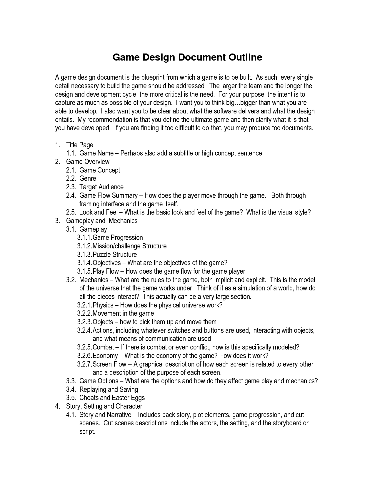 Game Design Document Template