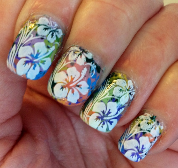 Hawaiian Flower Nail Design