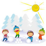 Kids Playing Winter Clip Art