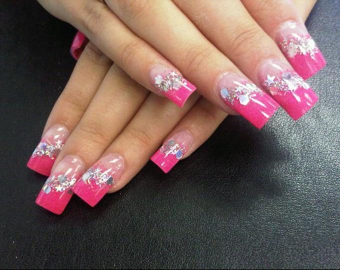 Long Pink Acrylic Nail Designs