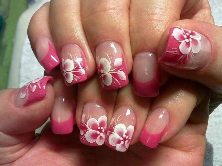 Pink Hawaiian Flower Nail Designs