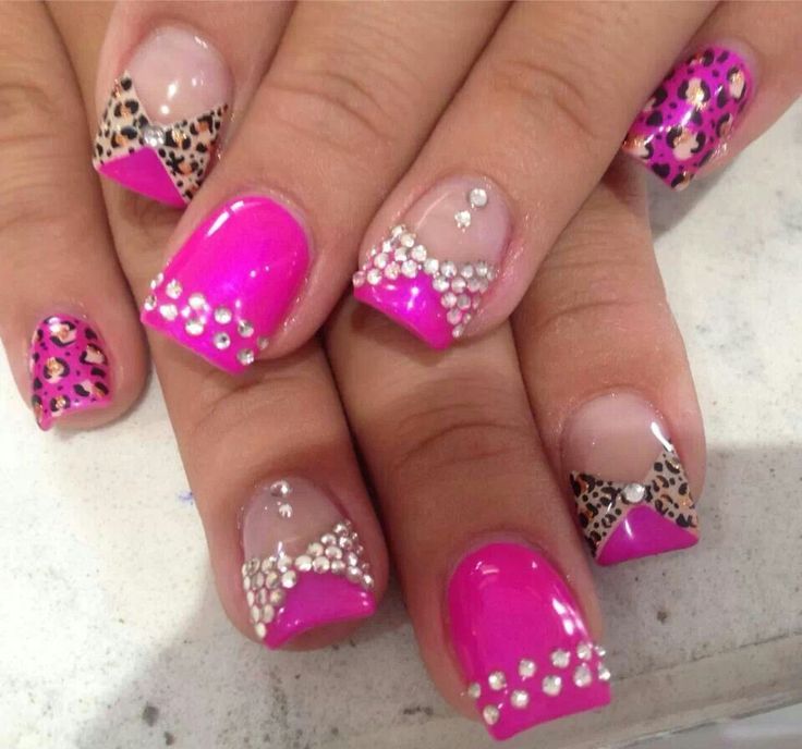 Pink Nail Designs with Rhinestones