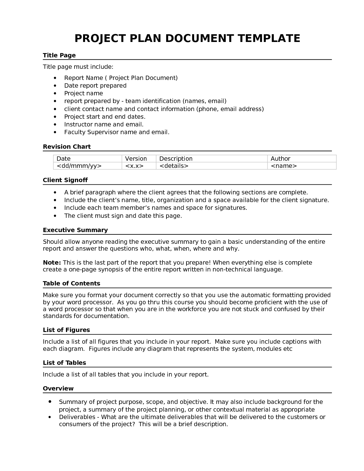 Project Plan Document Template Project Plan Document Template