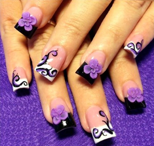 Purple Black and White Nail Art