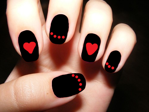 Red and Black Nail Design Hearts