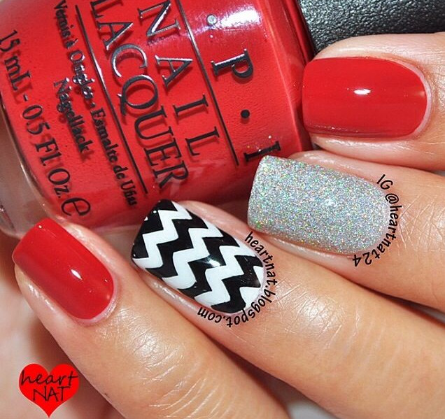 Red Black and Silver Nails